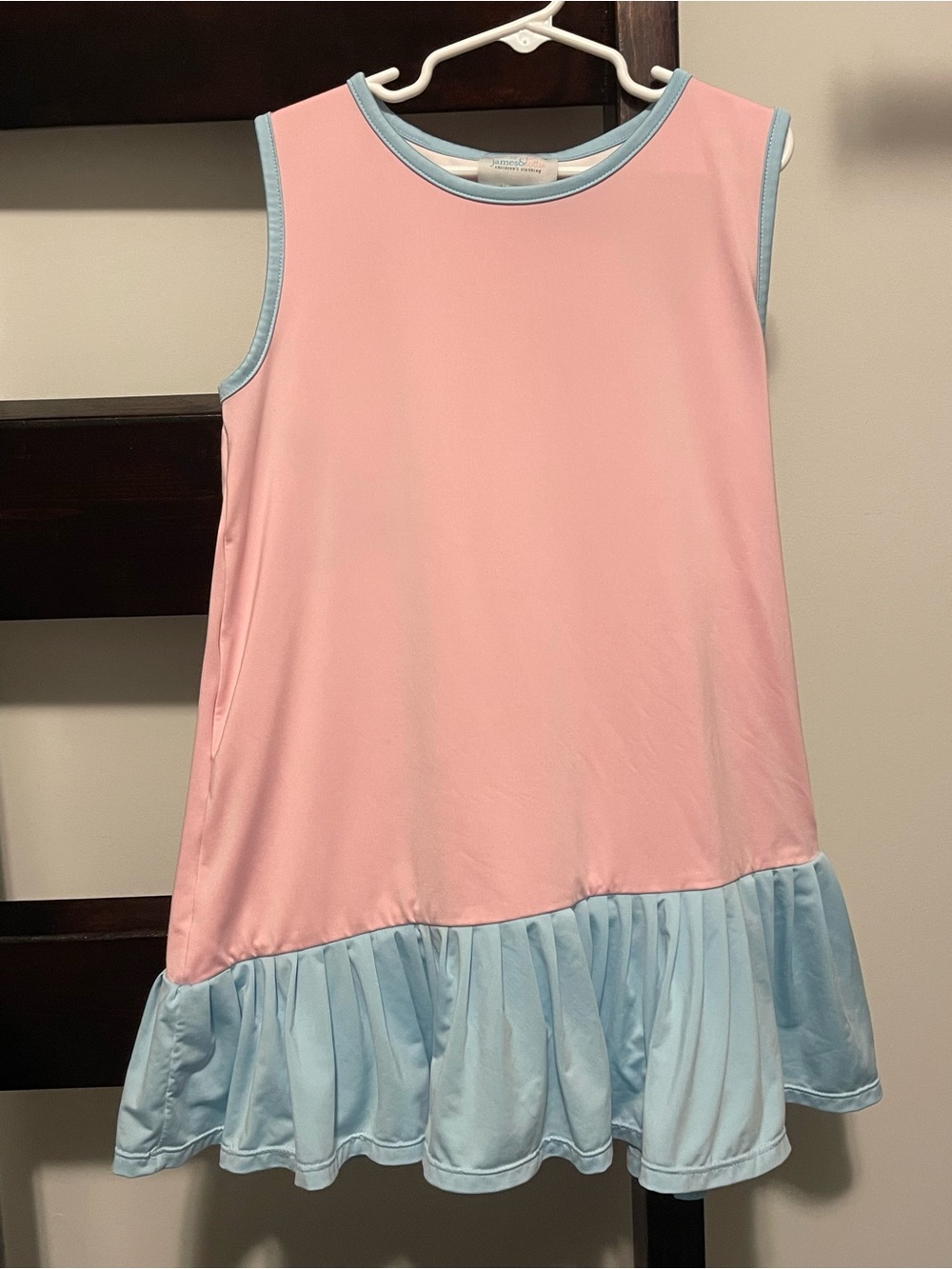 EUC James and Lottie Girls Vivi Tennis Dress Pink and Light Blue Ruffle Hem